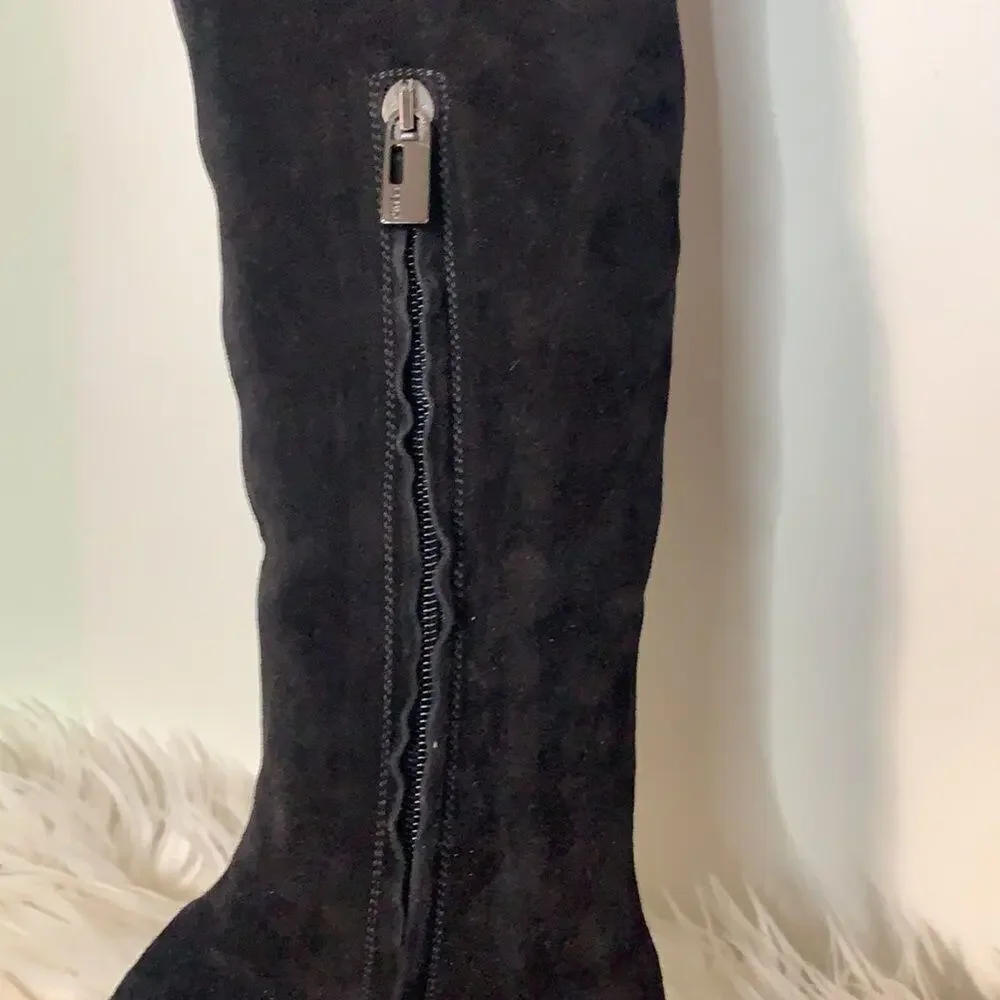 FENDI KNEE HIGH POINTIE TOE BLACK‎ SUEDE BOOTS SIZE 38 US8